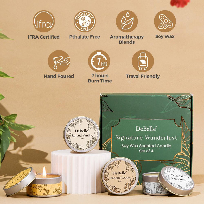 DeBelle Soy Wax Scented Candle Gift Set of 4 Signature Wanderlust