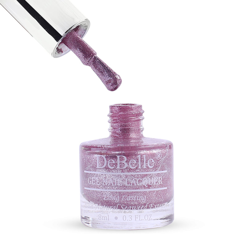 DeBelle Gel Nail Lacquer Adorable Amelia(Purple with Pink Glitter), 8ml