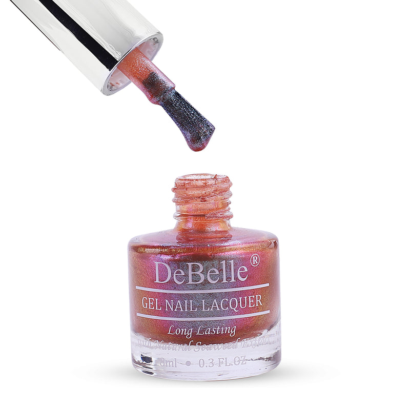 DeBelle Gel Nail Lacquer Ambitious Ariel(Brown with Shimmering Blue & Green Glitter), 8ml