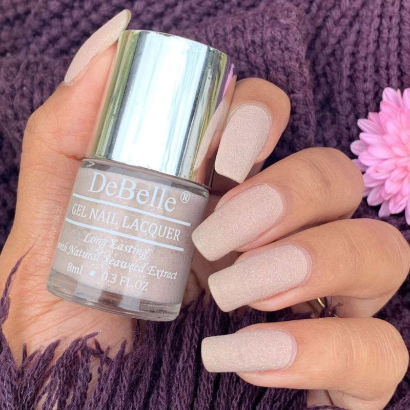 DeBelle Gel Nail Lacquer Aries- (Light Dusty Pink Glitter Nail Polish ), 8ml