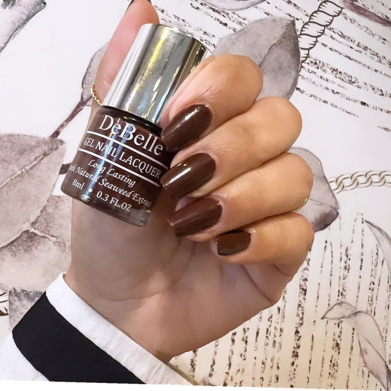 DeBelle Gel Nail Lacquer Cocoa Harvest (Dark Brown Nail Polish), 8ml