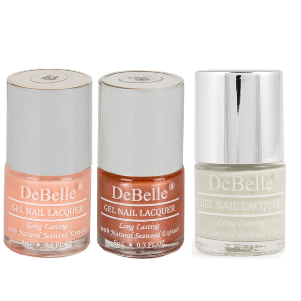 DeBelle Gel Nail Lacquers Combo of 3 Choco Latte, Roseate Gold and Natural Blush - 8 ml each - DeBelle Cosmetix Online Store