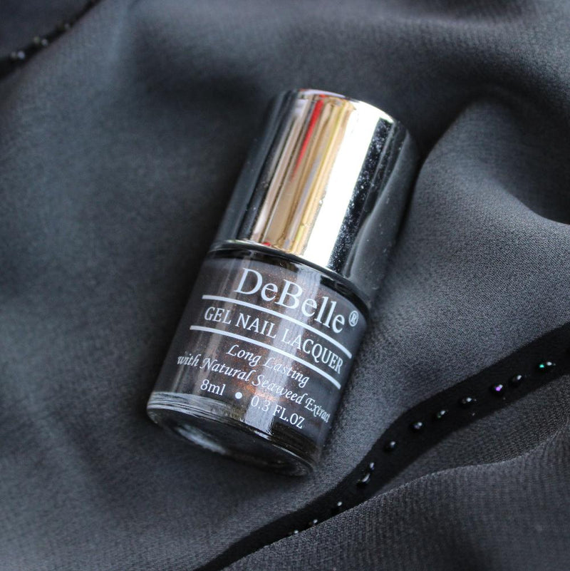 DeBelle Gel Nail Lacquer Copper Glaze - (Dark Grey with Copper Specks Nail Polish), 8ml