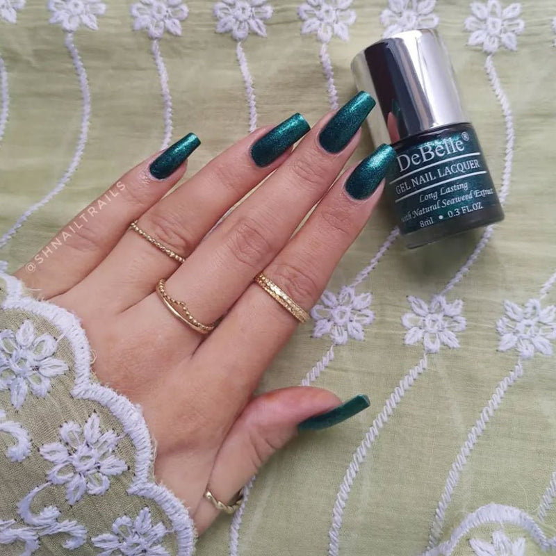 DeBelle Gel Nail Lacquer Cosmic Emerald (Glitter Emerald Green), 8ml