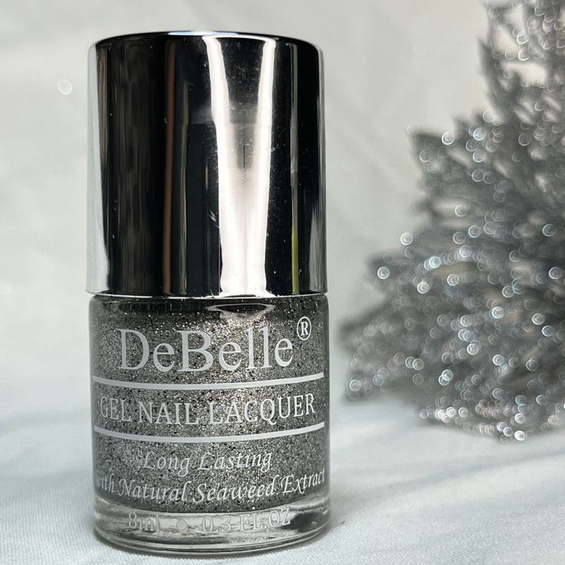 DeBelle Gel Nail Lacquer Estella - (Silver with Black Glitter; Sugar Finish Nail Polish), 8ml