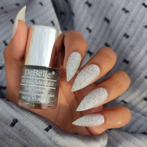 DeBelle Gel Nail Lacquer Estella - (Silver with Black Glitter; Sugar Finish Nail Polish), 8ml - DeBelle Cosmetix Online Store