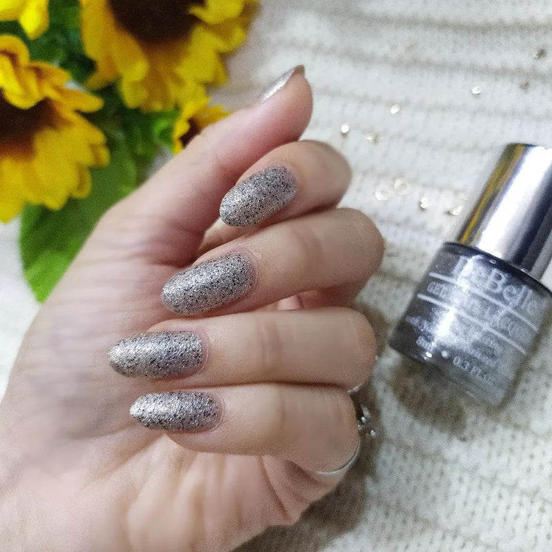 DeBelle Gel Nail Lacquer Estella - (Silver with Black Glitter; Sugar Finish Nail Polish), 8ml - DeBelle Cosmetix Online Store