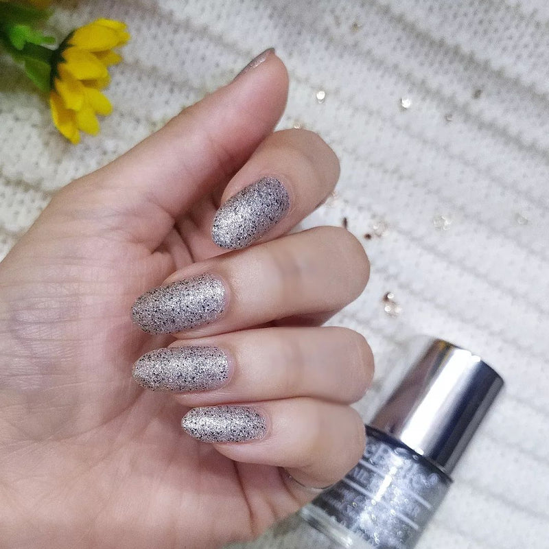 DeBelle Gel Nail Lacquer Estella - (Silver with Black Glitter; Sugar Finish Nail Polish), 8ml - DeBelle Cosmetix Online Store