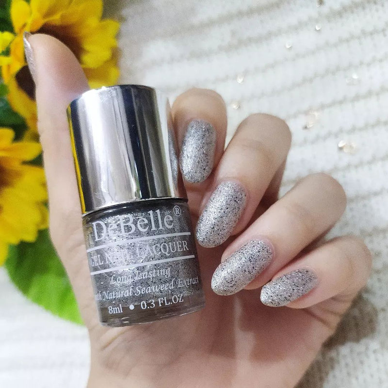 DeBelle Gel Nail Lacquer Estella - (Silver with Black Glitter; Sugar Finish Nail Polish), 8ml - DeBelle Cosmetix Online Store