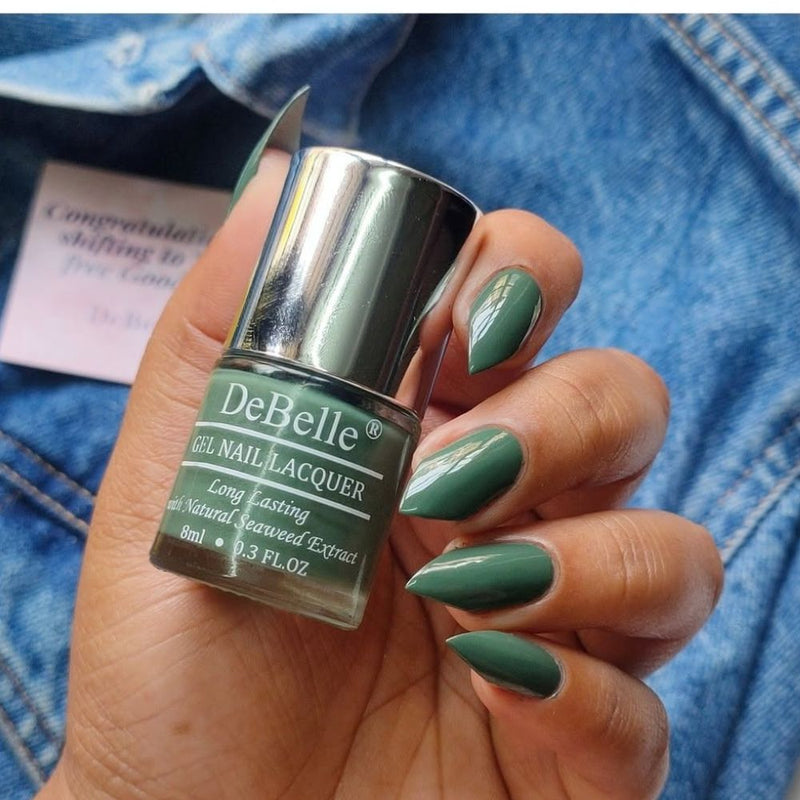 DeBelle Gel Nail Lacquer Green Olivia, 8ml (Green Nail Polish) - DeBelle Cosmetix Online Store