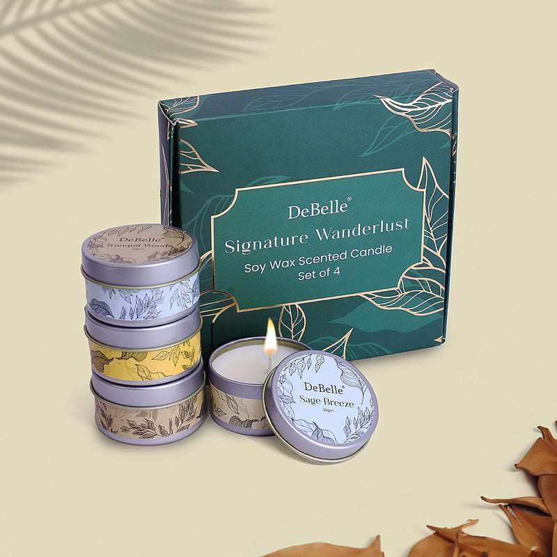 DeBelle Soy Wax Scented Candle Gift Set of 4 Signature Wanderlust