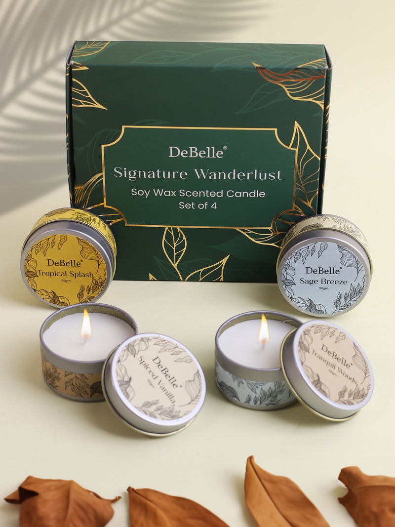 DeBelle Soy Wax Scented Candle Gift Set of 4 Signature Wanderlust