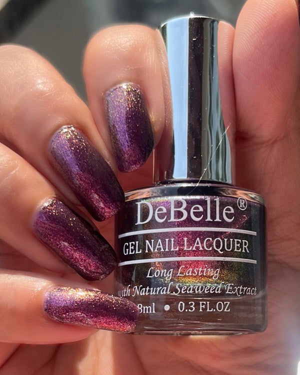 DeBelle Gel Nail Lacquer Magical Marina(Dark Purple with Light Pink Glitter), 8ml