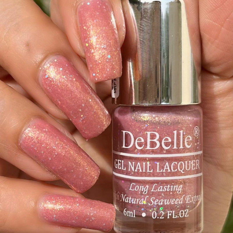 DeBelle Gel Nail Lacquer Magnetic Madelyn (Pink Mauve with Holo Glitters Nail Polish), 6 ml