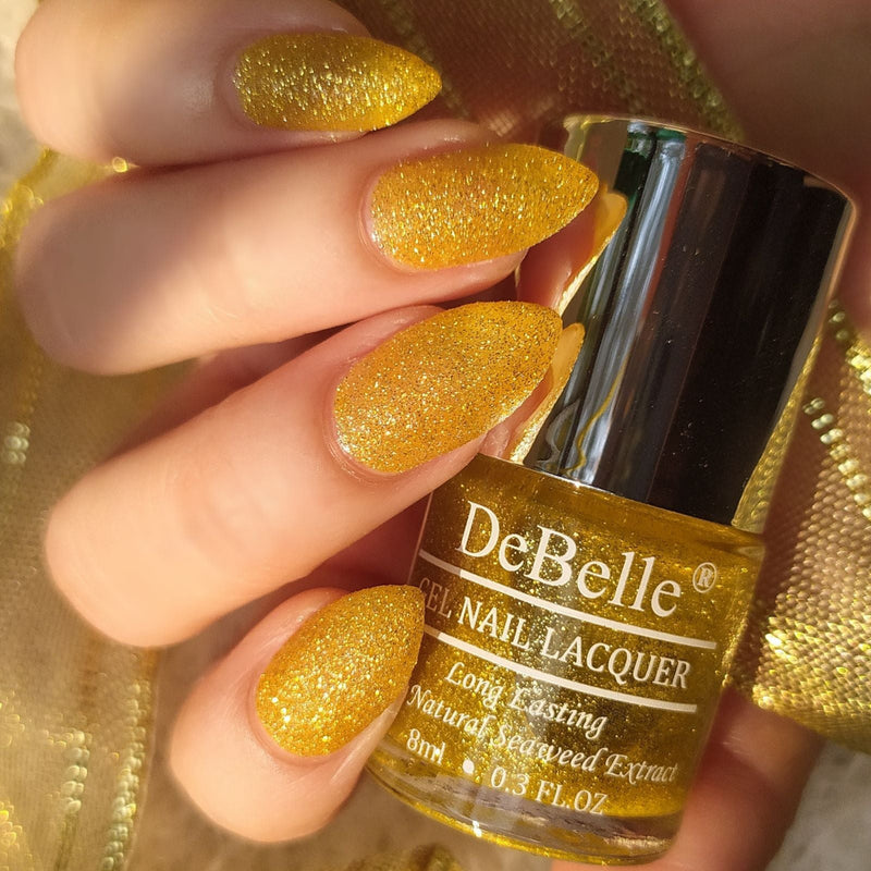 DeBelle Gel Nail Lacquer Pegasus - (Lime Yellow with Gold Glitter Nail Polish), 8ml