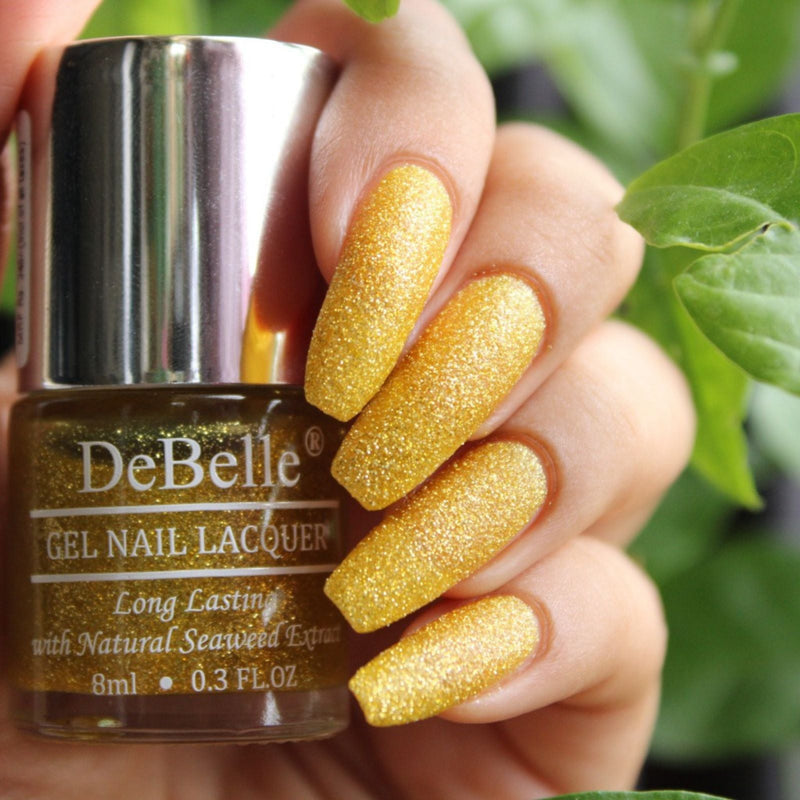 DeBelle Gel Nail Lacquer Pegasus - (Lime Yellow with Gold Glitter Nail Polish), 8ml