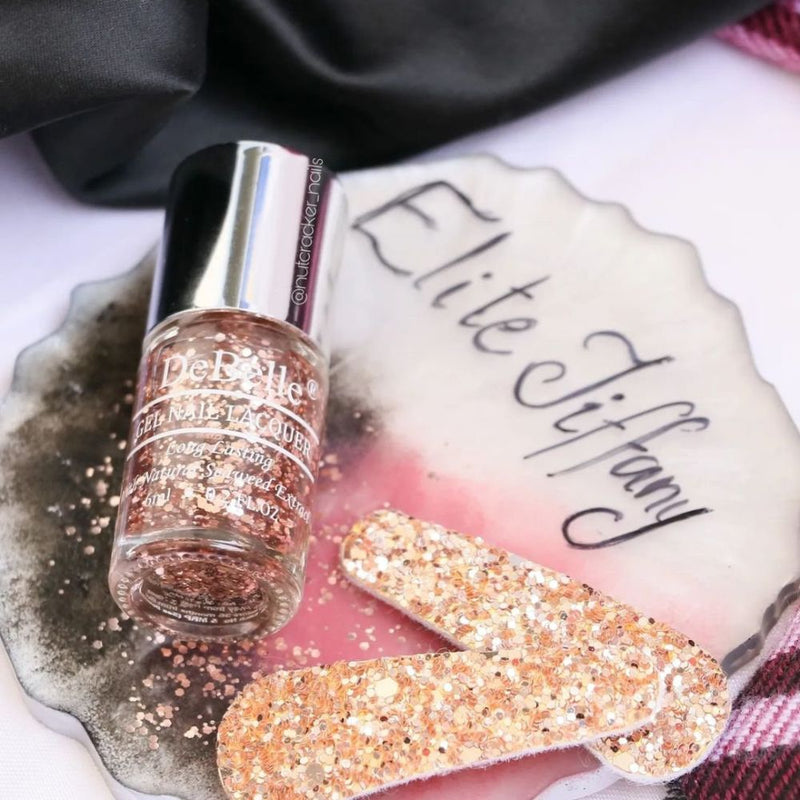 DeBelle Gel Nail Lacquer Elite Tiffany (Rose Gold Flaky Glitter Top Coat), 6 ml