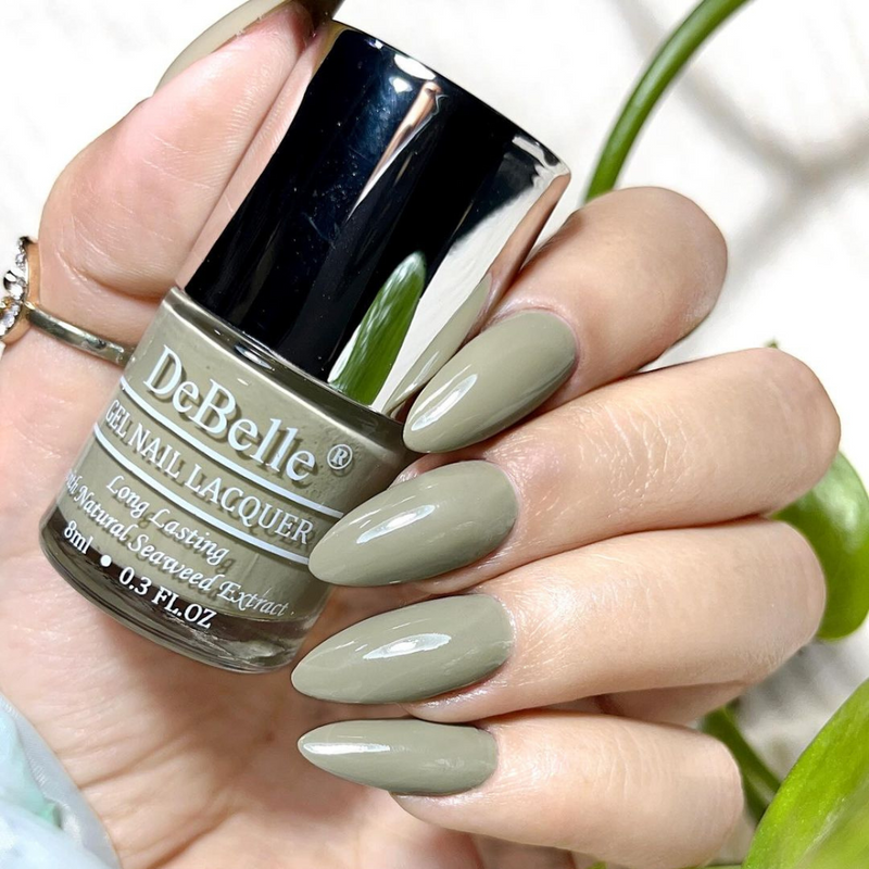 DeBelle Gel Nail Lacquer Pastel Olive Jade - (Olive Green Nail Polish), 8ml - DeBelle Cosmetix Online Store