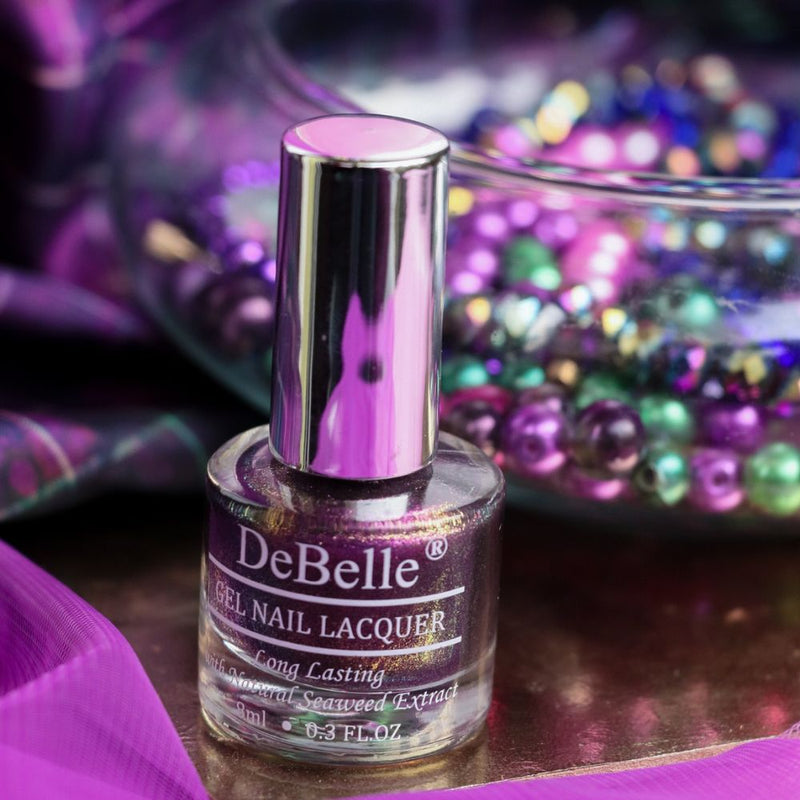 DeBelle Gel Nail Lacquer Magical Marina(Dark Purple with Light Pink Glitter), 8ml