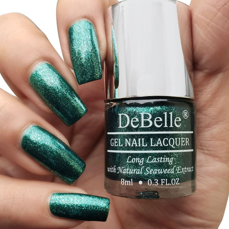 DeBelle Gel Nail Lacquer Cosmic Emerald (Glitter Emerald Green), 8ml