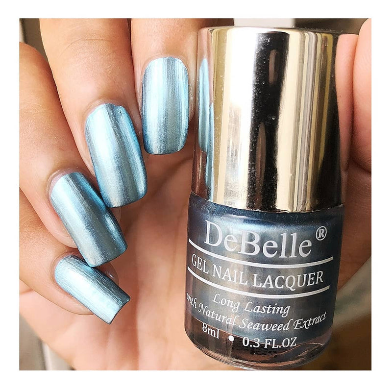 DeBelle Gel Nail Lacquer Aqua Frenzy - (Metallic Light Blue Nail Polish), 8ml - DeBelle Cosmetix Online Store