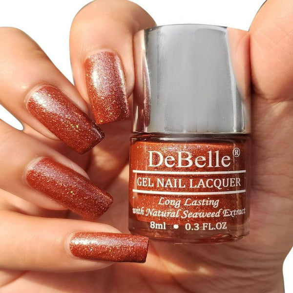 DeBelle Gel Nail Lacquer Starry Walnut (Glitter Dark Brown Nail Polish), 8ml